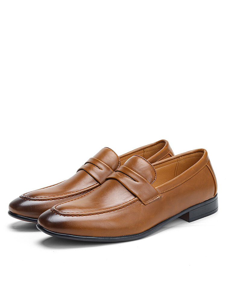 Men Vintage British Pointed Toe Slip-On Business Dress Loafers