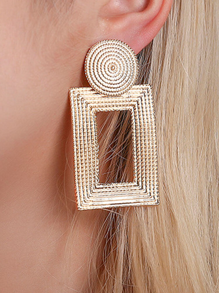 

Trendy Simple Metal Grain Hollow Rectangle Stitching Round Shape Alloy Studs Earrings, Gold;silver;rose gold