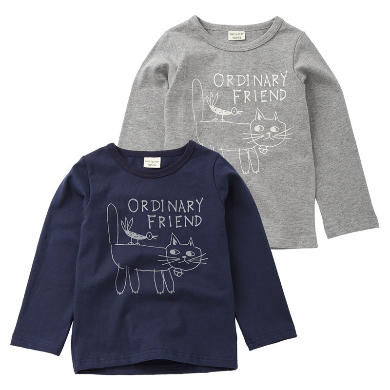 

Cute Cat Printed Boys Girls Long Sleeve Cotton T-Shirt For 2Y-9Y, Navy