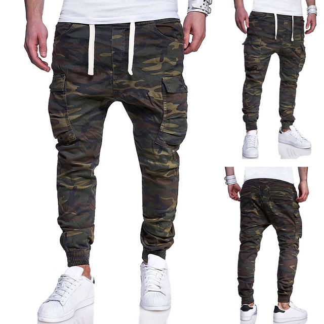 New Large Size Men's Fashion Camouflage Printed Tether Belt Casual Feet Pants 7440