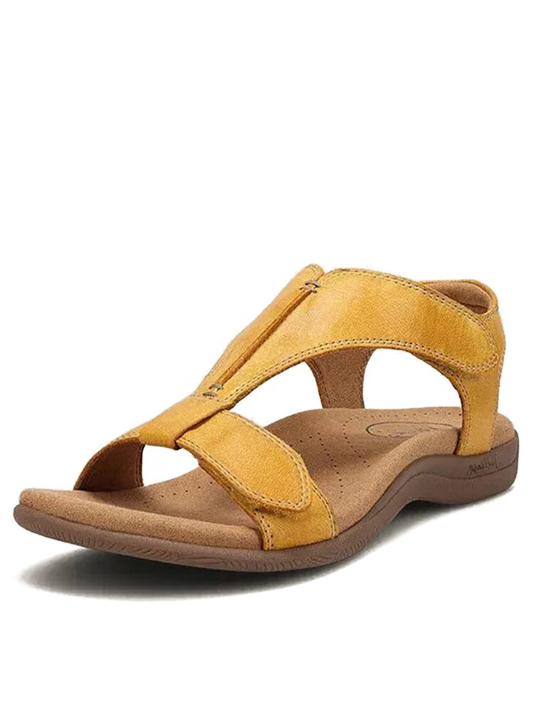 Sandálias femininas bico redondo confortável Soft sola casual plana tamanho grande
