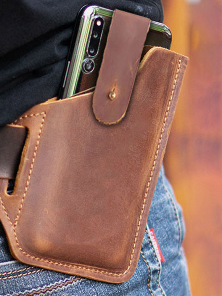 Men EDC Genuine Leather 6.5 Inch Phone Holder Waist Belt Bag