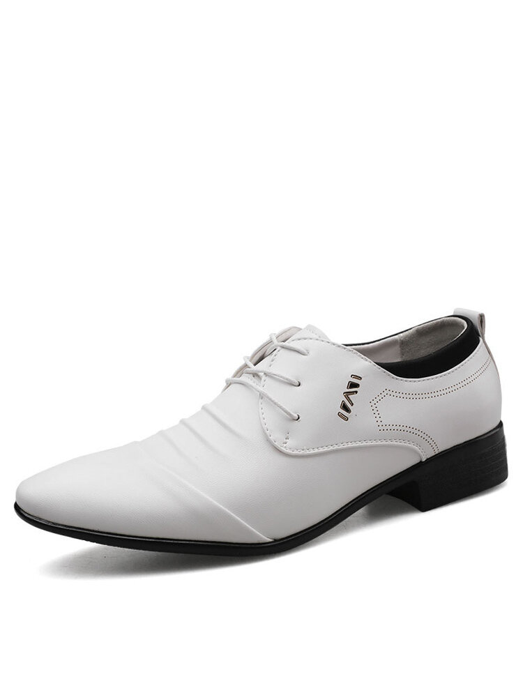 Men Classic Pure Color Pointed Toe Lace Up Business Formal Shoes