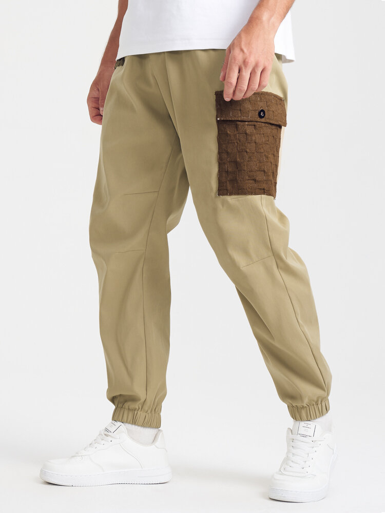 Mens Contrast Pocket Drawstring Waist Loose Cuffed Cargo Pants