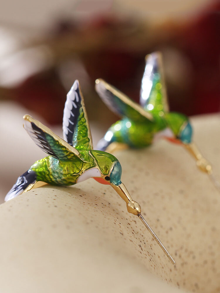 Vintage Alloy Cute Hummingbird Shape Drip Earrings