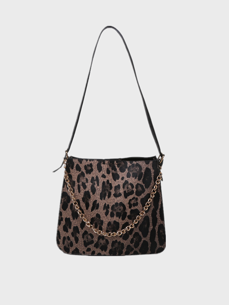 Women Chains Zebra Leopard Pattern Print Shoulder Bag Handbag
