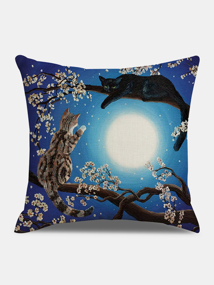 

Cats In The Moonlight Pattern Linen Cushion Cover Home Sofa Art Decor Throw Pillowcase, #01;#02;#03;#04;#05