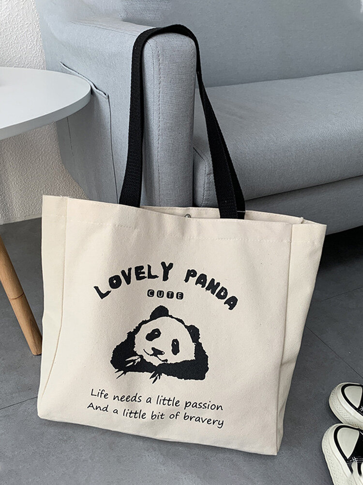 Women Canvas Casual Winter Olympics Beijing 2022 Lovely Panda Handbag