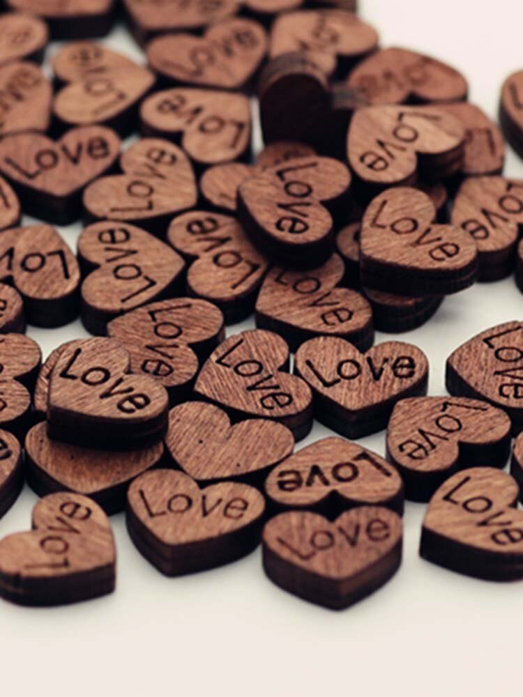 100pcs amour bouton rétro bouton en bois sans trou bricolage en forme de coeur