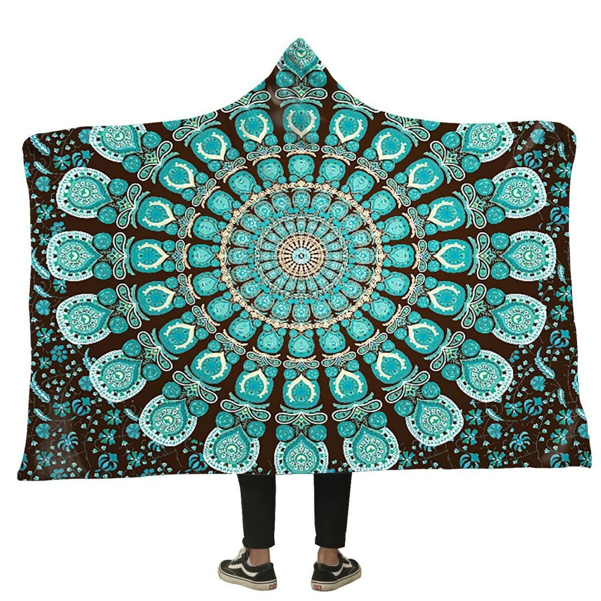 Flannel Green Peacock Hooded Blanket Winter Soft Warm Washable Fastness Throw Blanket
