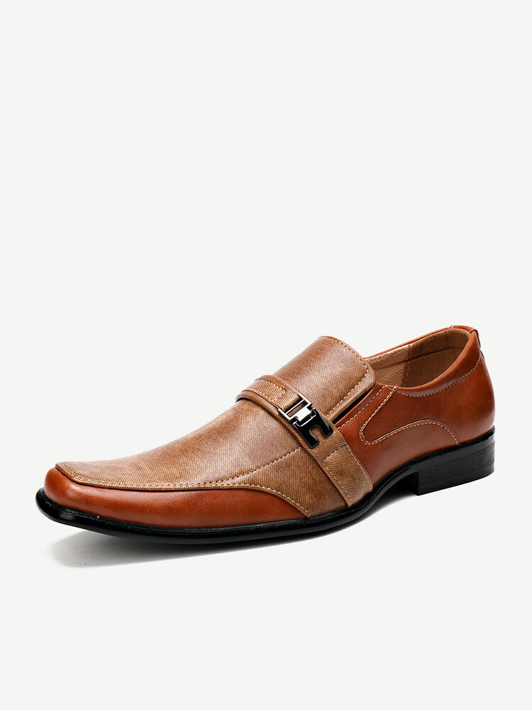 Men Stylish Color Blocking Square Toe Slip On Business Formal Dress Shoes
