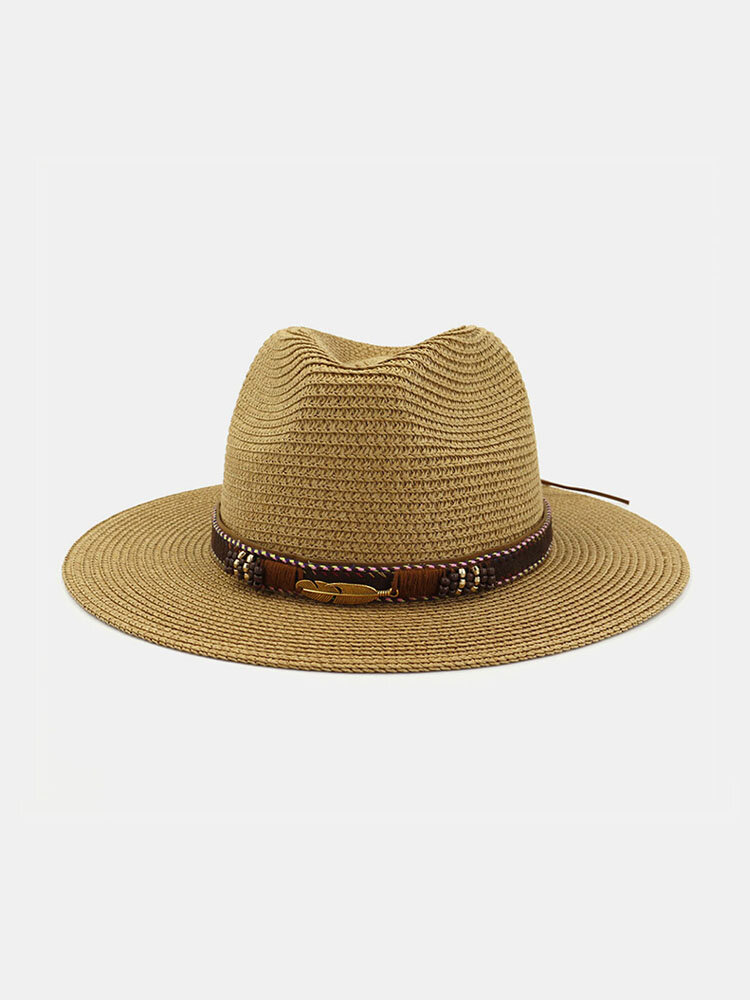 

Men & Women Straw Hat Bowler Hat Beach Hat Outdoor Seaside Sunshade Fashion Elegant Jazz Hat, Khaki;black;white;pink;gray