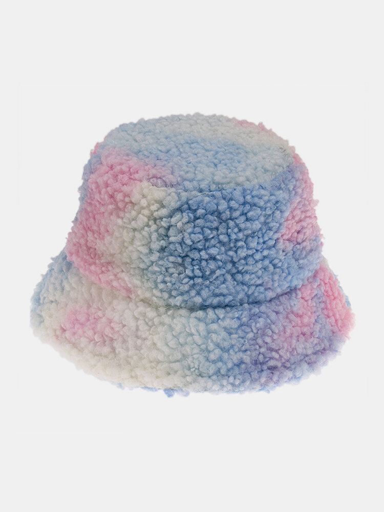 Women & Men Felt Lamb Fur Tie-dye Plus Thicken Warm Windproof Soft Bucket Hat