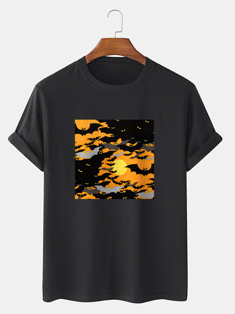 

Mens Bat Halloween Partial Print Short Sleeve O Neck T-Shirts, Black