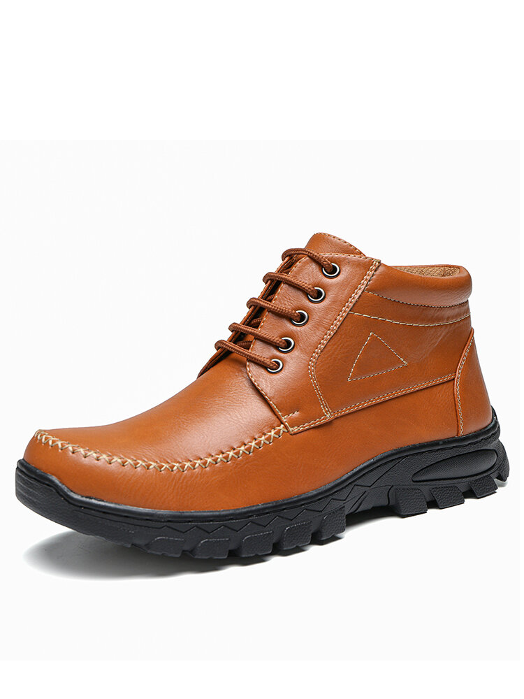 Men Hand Stitching Microfiber Leather Non Slip Casual Ankle Boots