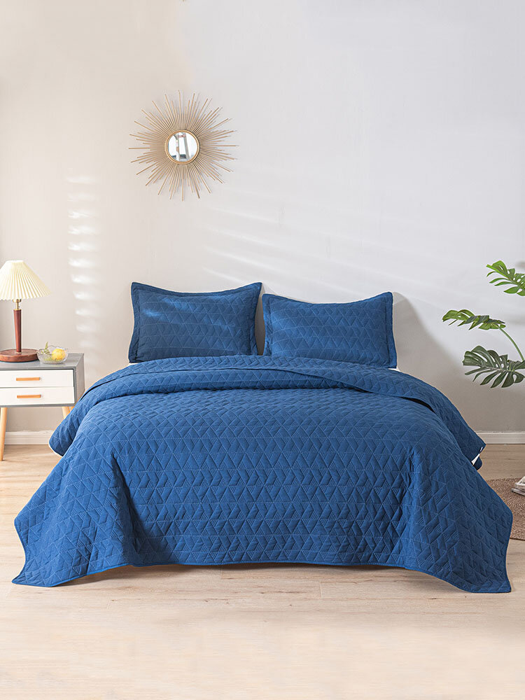3PCs Dacron Brushed Qulit Solid Color Bedding Sets Bedspread Quilt Cover Pillowcase