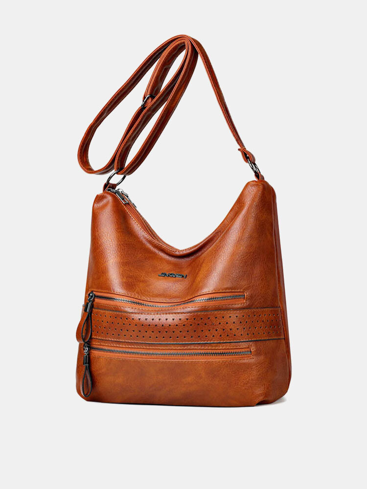 Women Faux Soft Leather Back Anti-Theft Pocket Tote Bucket Bag Fashion Simple Large Capacity Crossbody Bag