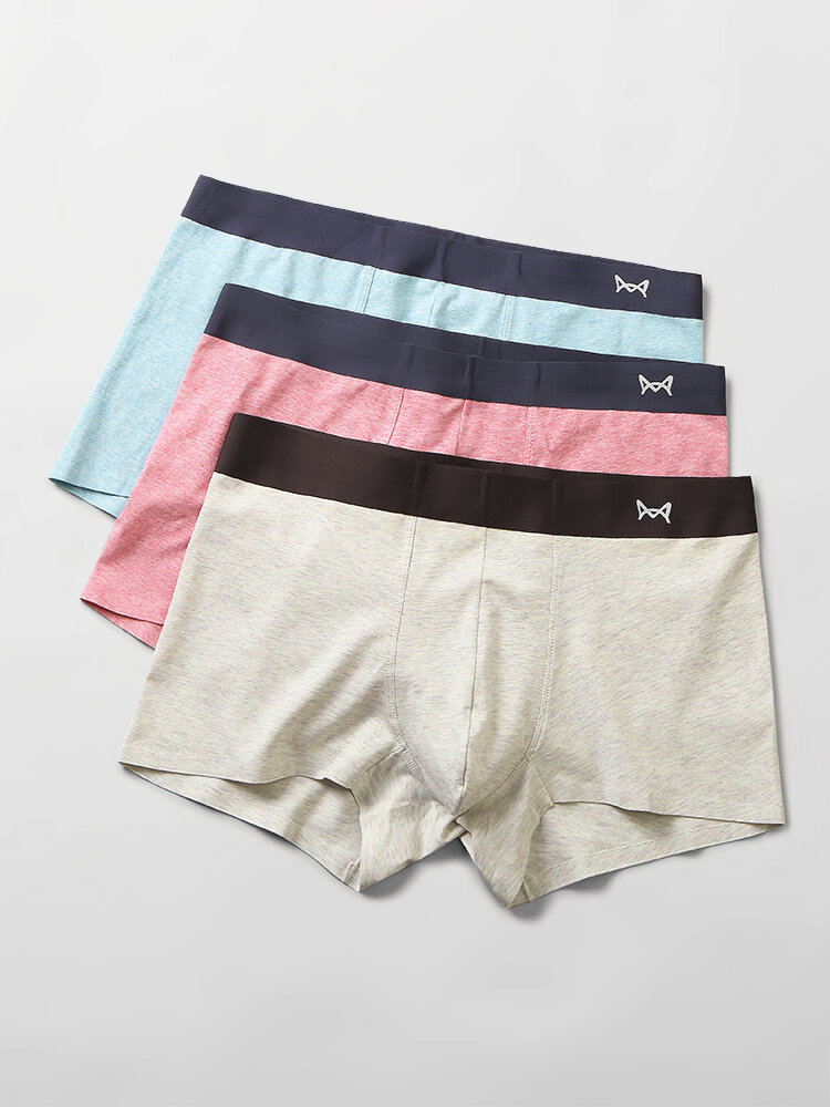 Cozy Pure Color Multipacks Seamless Underpants Sets Cotton Boxer Briefs For Men