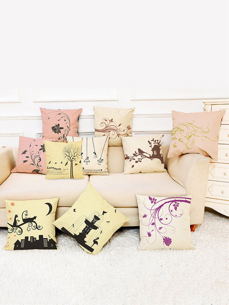 Concise Style Flower Pattern Square Cotton Linen Cushion Cover Car and House Decoration Pillowcase