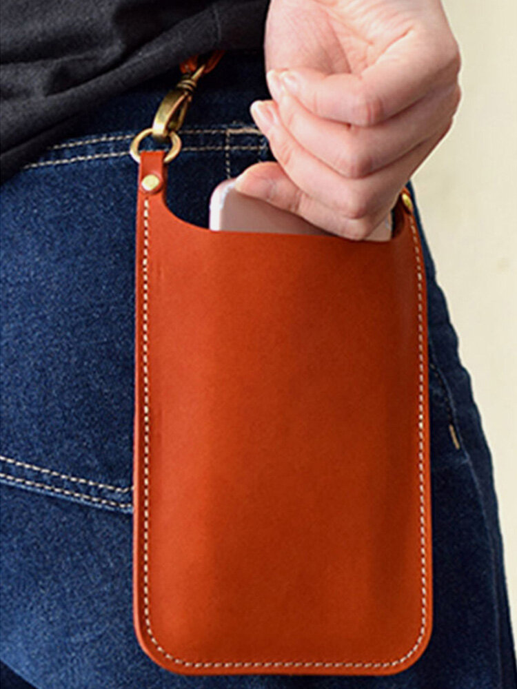 Men EDC Genuine Leather 6.1 Inch Phone Holder Waist Belt Bag