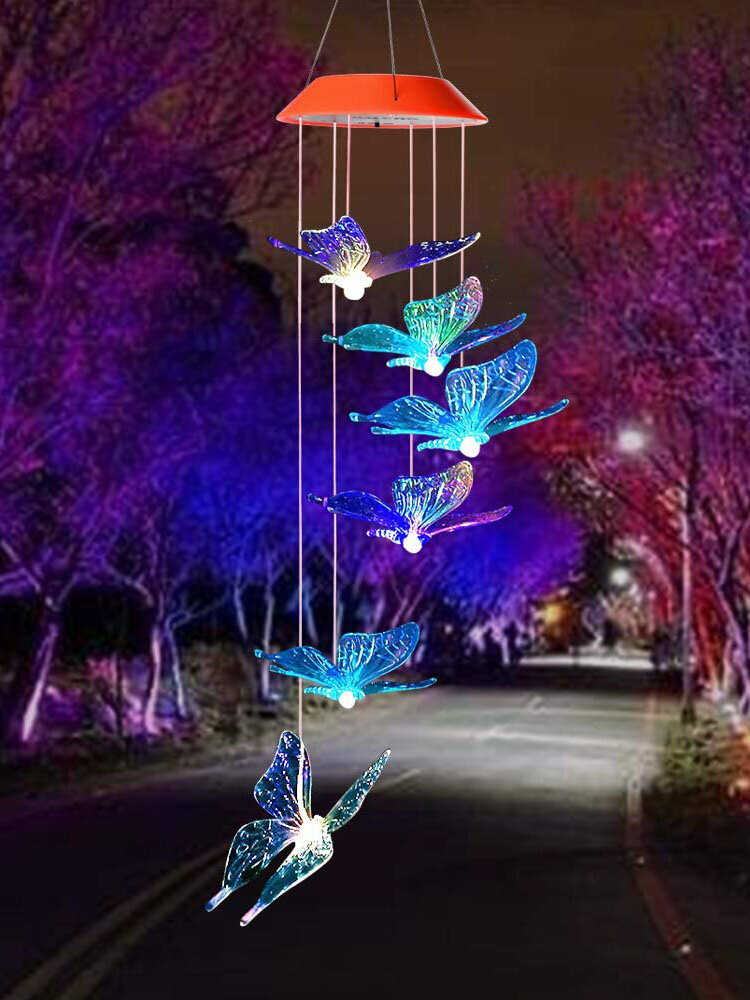 1PC LED Solar Power Butterfly Wind Chime Color Changing Night Light Lamp Home Garden Yard Decoration