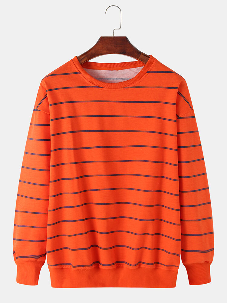 

Horizontal Stripes Casual Sweatshirts, Black;white;orange