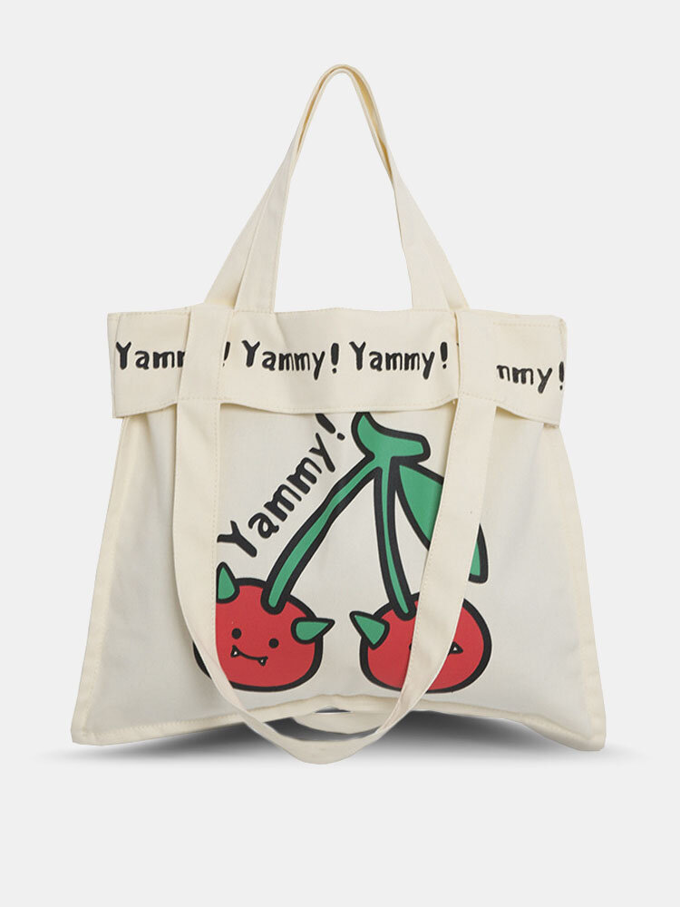 Women Canvas Fashion Wear-Resistant Breathable Print Cherry Cow Pattern Handbag Tote