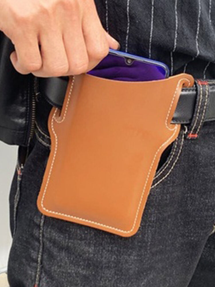 Men EDC 6.3 Inch Leather Phone Holder Waist Belt Bag