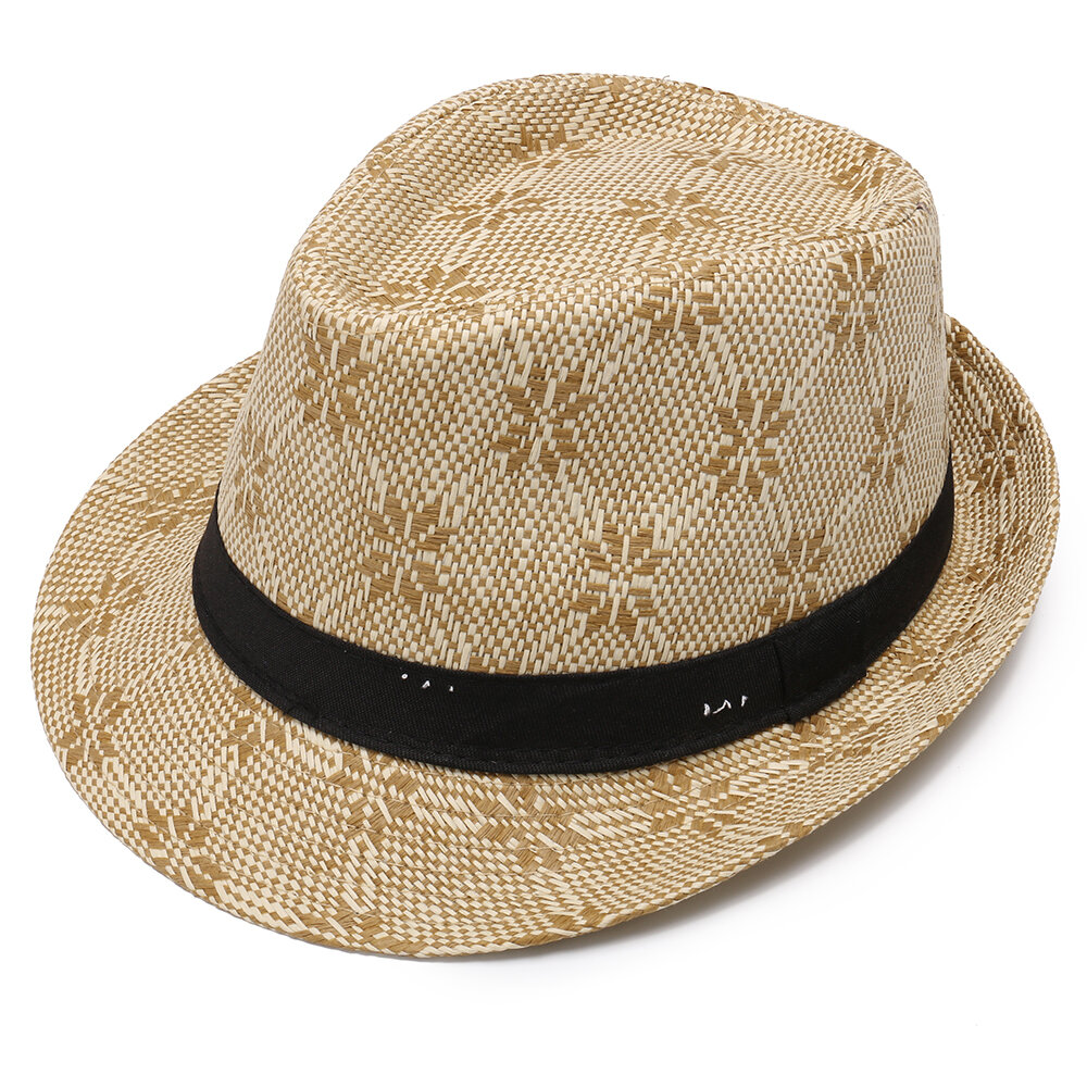 

Men Vogue Straw Sunscreen Jazz Top Cap Outdoor Summer Casual Travel Breathable Hat, Blue;khaki;black;brown