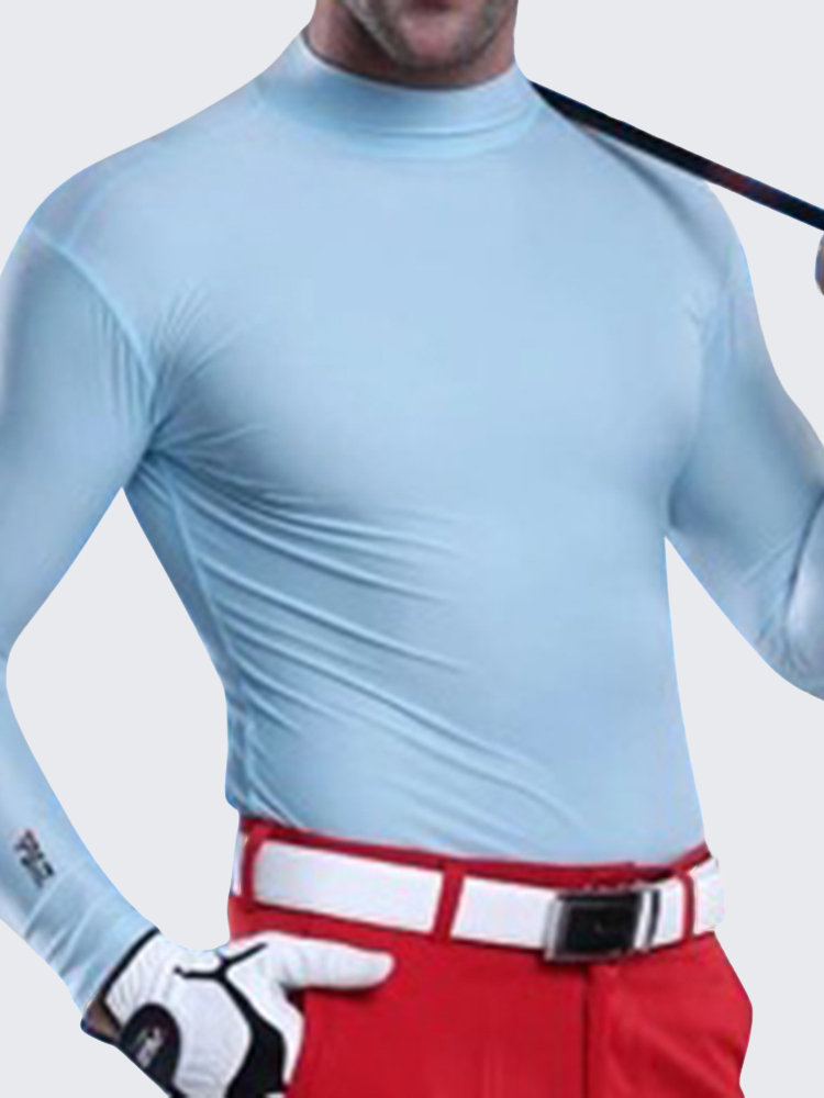 Men Golf Shirts Ice Slik Tights Long Sleeve Solid Color O-neck Clothing