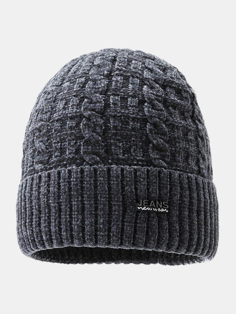 Men Letter Pattern Plus Thick Winter Keep Warm Windproof Knitted Hat