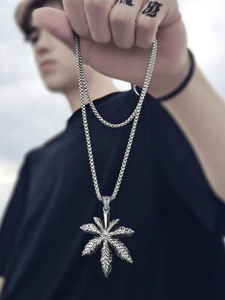 JASSY 1 Pcs Titanium Steel Hip Hop Street Versatile Maple Leaf Pendant Necklace