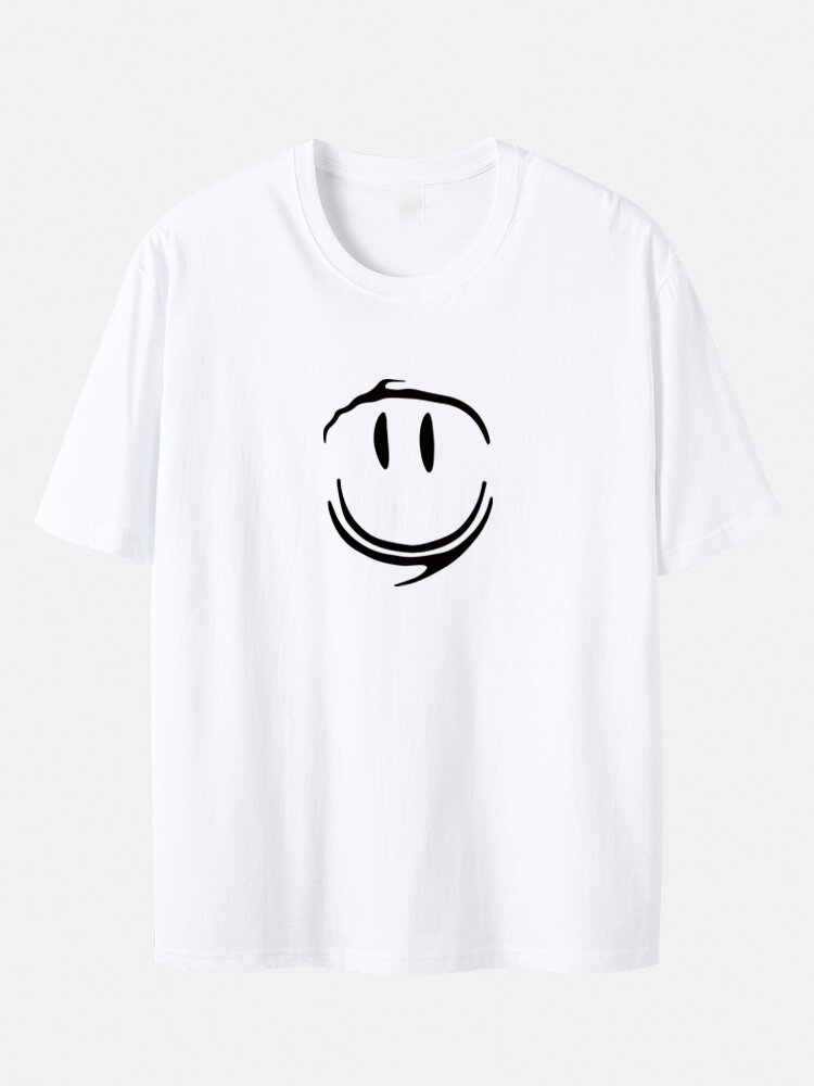 Plus Size 100% Cotton Smile Face Graphic Fashion Short Sleeve T-Shirts