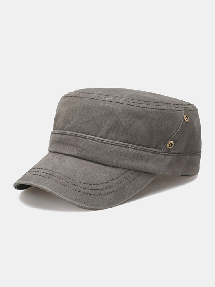 Men Washed Cotton Solid Color Rivets Sunshade Casual Military Hat Flat Cap
