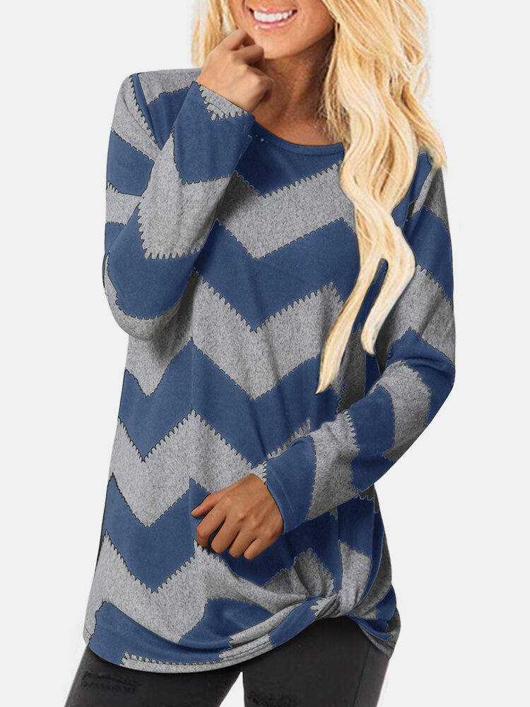 Contrast Color Striped Print Casual Sweatshirt for Women