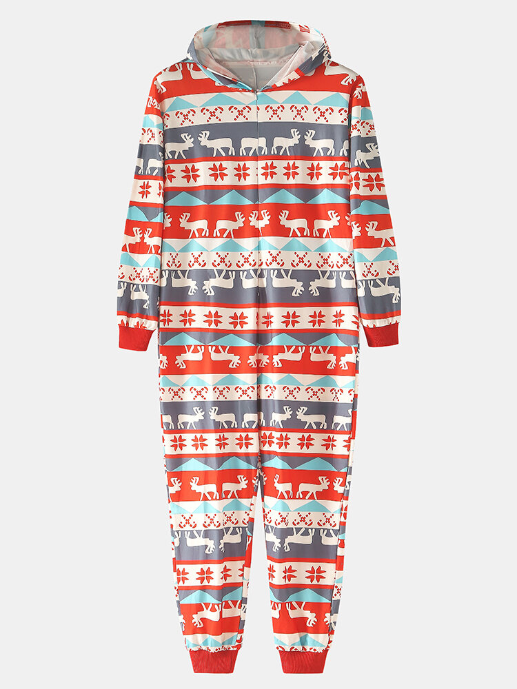 Men Christmas Elements Elk Print Family Sets Casual One-Piece Loungewear Jumpsuit Men