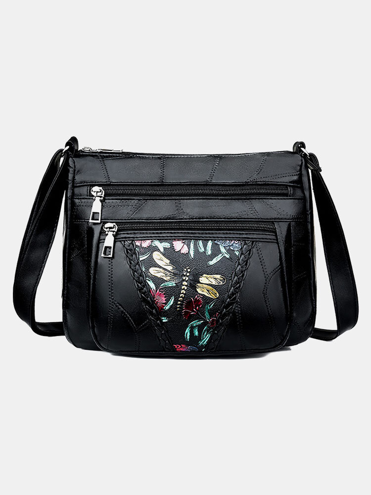 Women PU Leather Dragonfly Pattern Printed Crossbody Bag Shoulder Bag