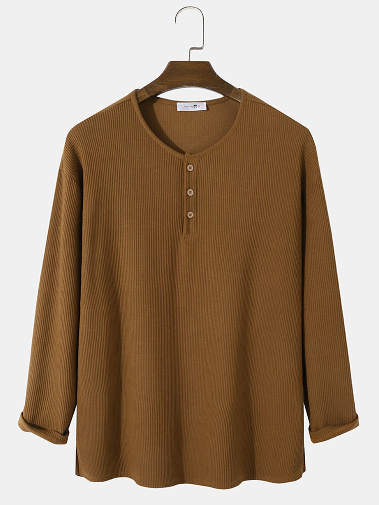 

Knitted Ribbed Texture T-Shirt, Brown