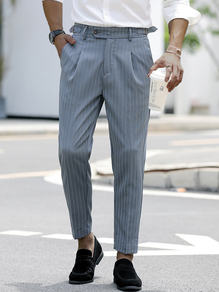 Men Striped Ruched Slimming Casual Business Pencil Pants