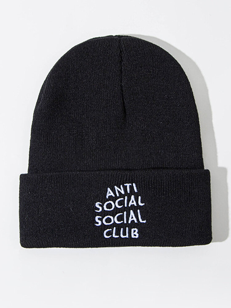 Unisex Anti-social Print Knitted Wool Hat Skull Cap Beanie With Letter