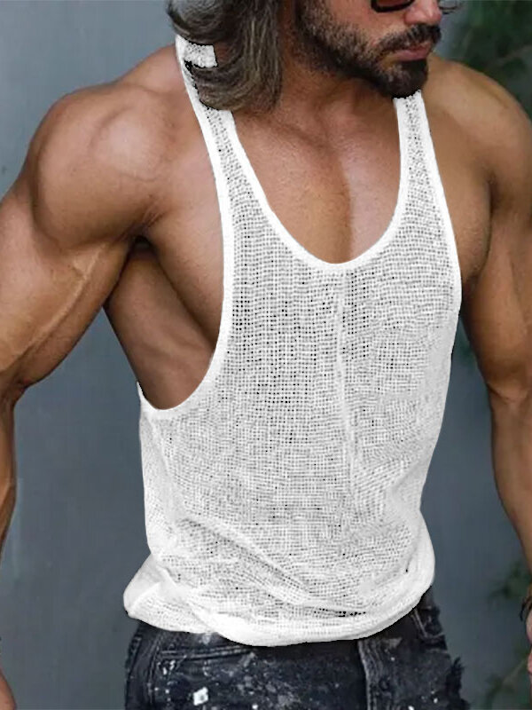 Camiseta sin mangas informal transparente de malla para hombre