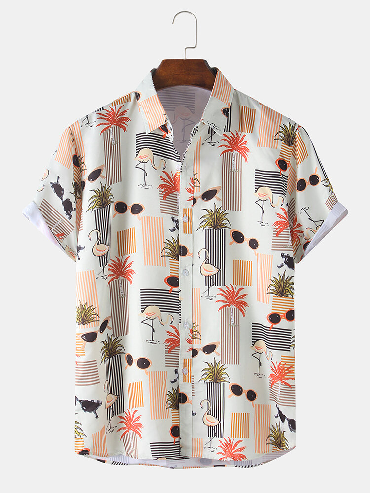 Mens Tropical Print Casual Holiday Hawaiian Shirt