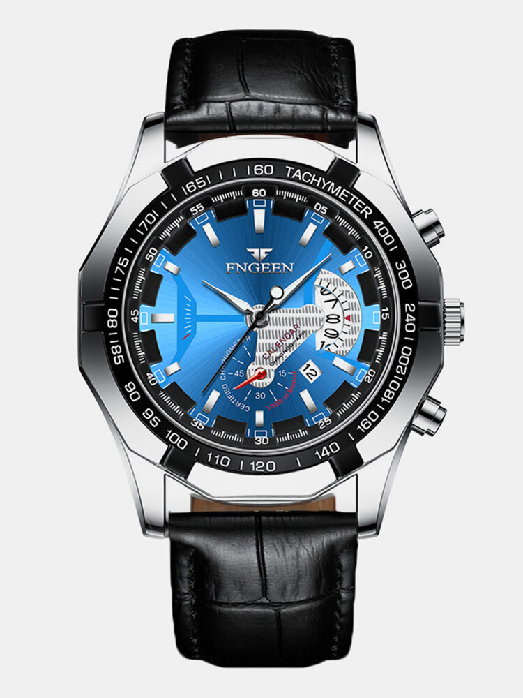 

Business Luminous Pointer with Calendar Date Display Steel / PU Leather Strap Waterproof Men Quartz Watch