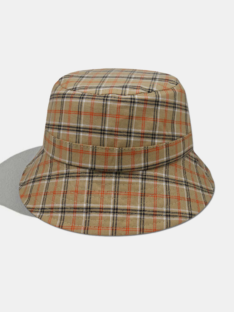 Women & Men Plaid Pattern Retro Style Windproof Soft All-match Travel Bucket Hat