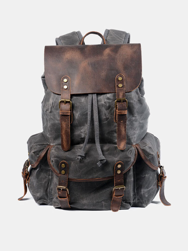 Men Oil Wax Waterproof Wear-resistant Outdoor Travel Backpack