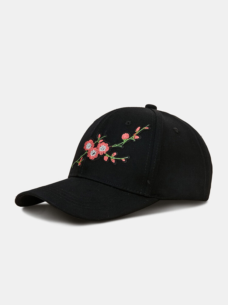 Unisex Cotton Solid Color Plum Bossom Pattern Embroidered Wide-brimmed Sunshade Baseball Cap