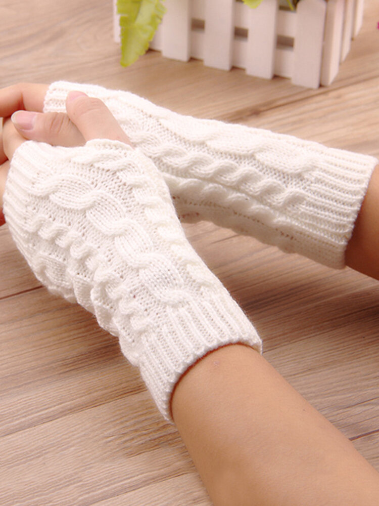 Cute Ladies Winter Knitted New Fashion Hot Women Hand Fingerless Wrist Gloves 