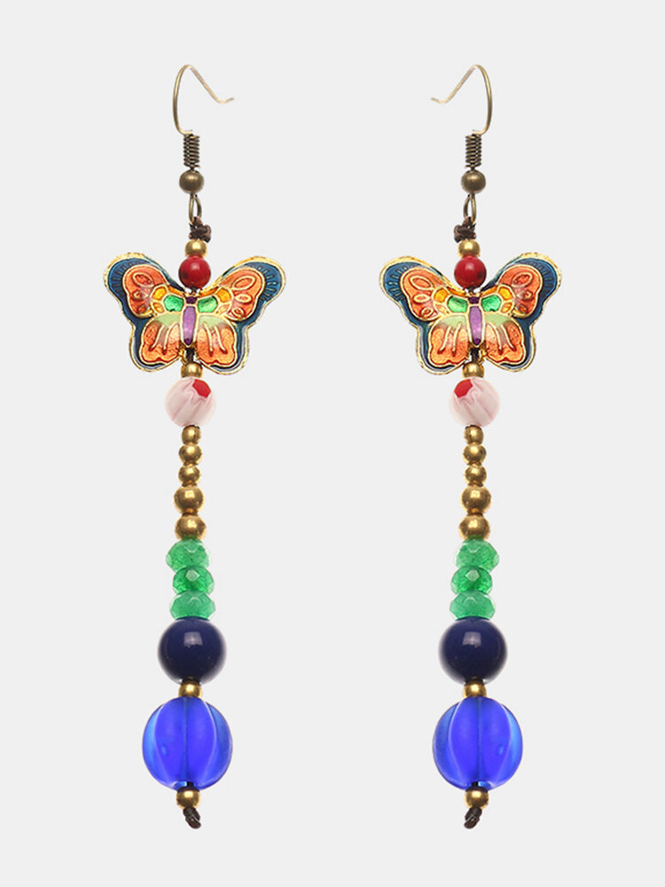 Women's Ethnic Earrings Butterfly Agate Retro Tassel Earrings