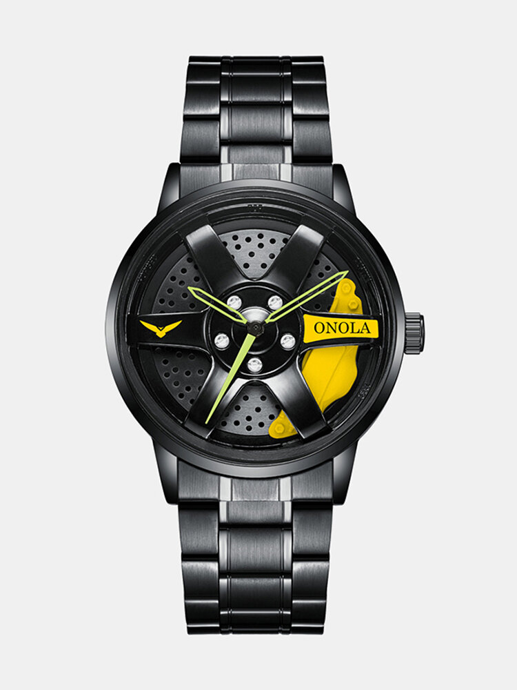 3D Hollow Wheel Hub Design Waterproof Fashion Full Steel Men Watch Quartz Watch