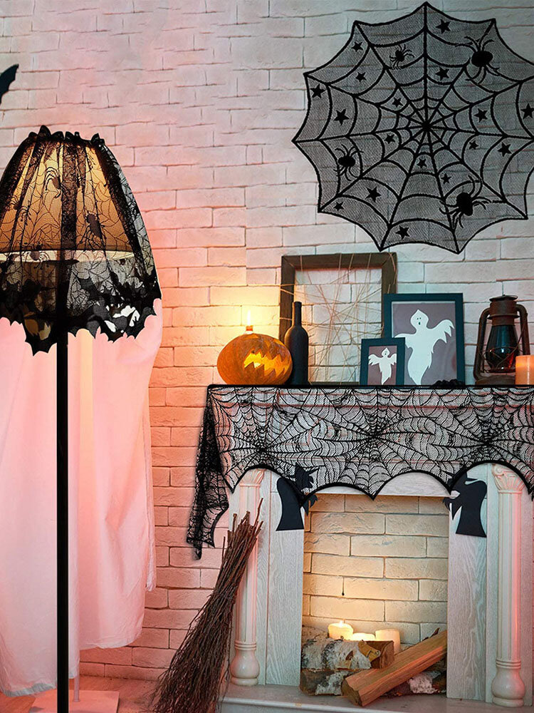 

1 PC Halloween Family Dining Table Lace Mesh Cloth Spider Web Skeleton Skull Tablecloth Fireplace Festival Party Decorat